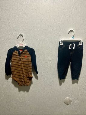 Carter's Navy & Brown Striped Hooded Baby Outfit